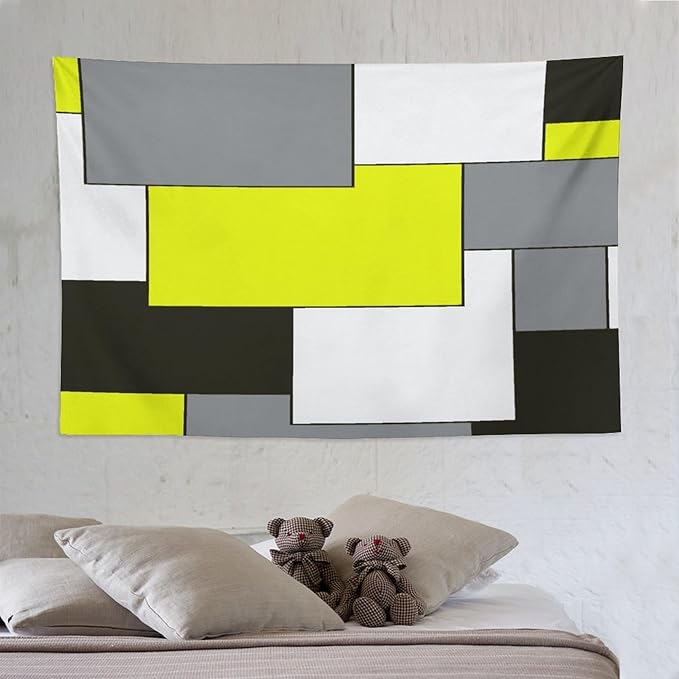 ZhiRain Modern Geometry Tapestry Wall Hanging Yellow And Gray Black Tapestries Home Decor for Living Room Bedroom Farmhouse Apartment Dorm 60"x90"
