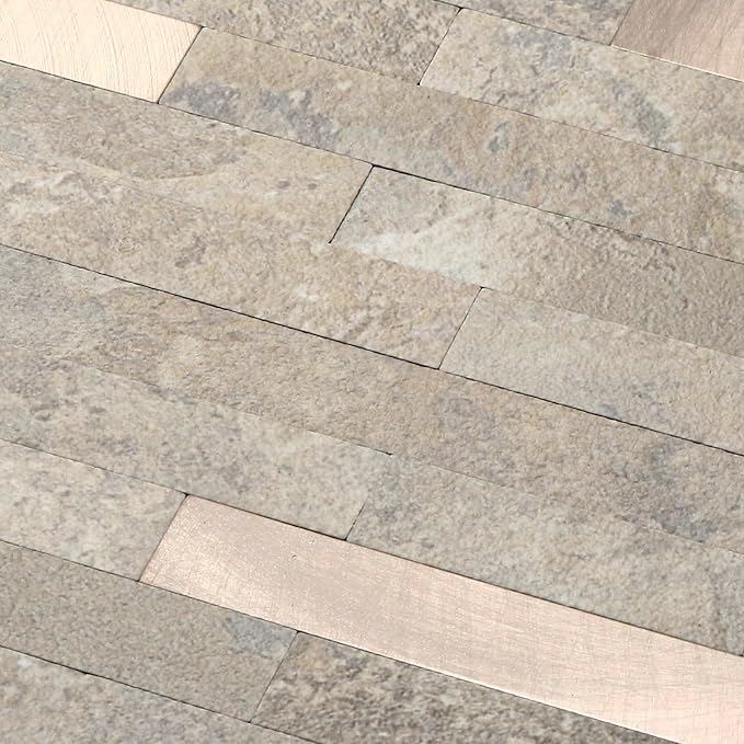 Yipscazo 40 Sheets Peel and Stick Stone Metal Backsplash, PVC Wall Tiles Stick on Tiles for Backsplash Kitchen, Bathroom, Fireplace (6'' X 12'', Beige Stone)