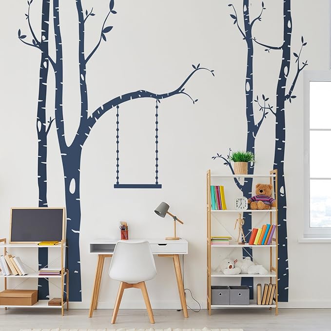 Yeysynana Large Tree Wall Decals Huge Size Birch Tree Forest Wall Art Peel and Stick DIY Wall Stickers for Nursery Kids Bedroom Living Room Wall Decor (Blue)