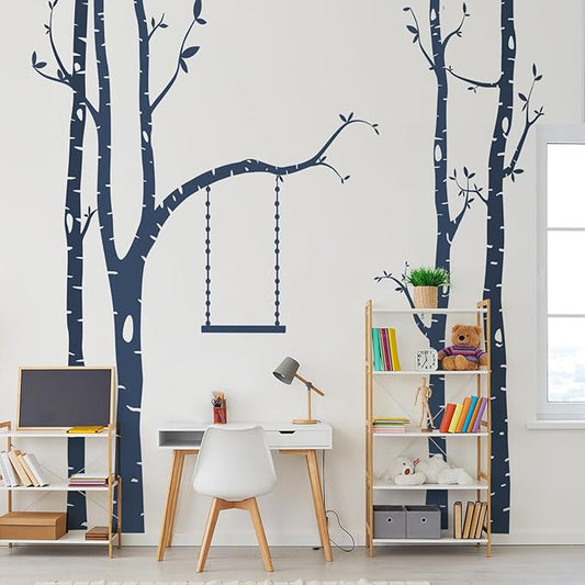 Yeysynana Large Tree Wall Decals Huge Size Birch Tree Forest Wall Art Peel and Stick DIY Wall Stickers for Nursery Kids Bedroom Living Room Wall Decor (Blue)