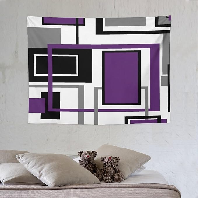ZhiRain Purple Modern Tapestry Wall Hanging Geometric Purple Gray Black Tapestries Home Decor for Living Room Bedroom Farmhouse Apartment Dorm 30"x40"