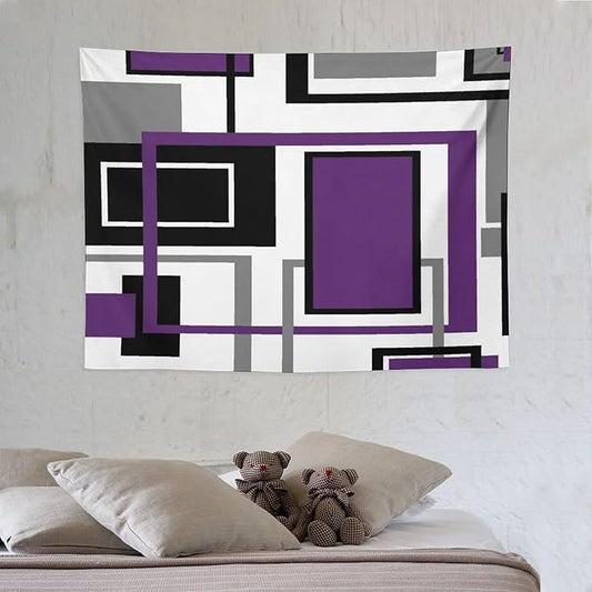 ZhiRain Purple Modern Tapestry Wall Hanging Geometric Purple Gray Black Tapestries Home Decor for Living Room Bedroom Farmhouse Apartment Dorm 30"x40"
