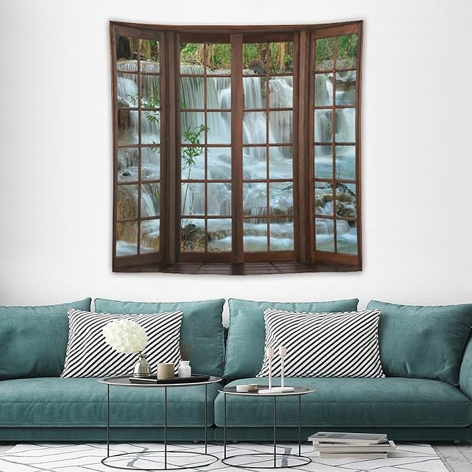 ZhiRain Nature Waterfall Landscape Tapestry Wall Hanging Forest Bamboo Garden Jungle Stream Scenery Tapestries Home Decor for Living Room Bedroom Apartment Farmhouse Dorm 60"x60"