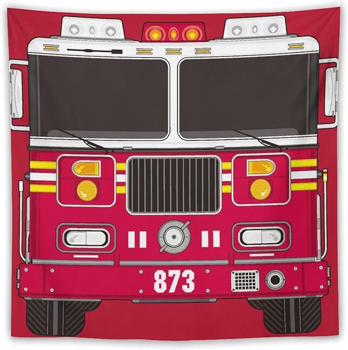 ZhiRain Cartoon Fire Truck Tapestry Wall Hanging Fire Engine Firemen Car Firefighter Truck Fire Fighting Tapestries Home Decor for Living Room Bedroom Apartment Farmhouse Dorm 60"x60"