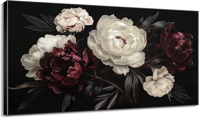 36"x60" XL Framed Wall Art - Decor Classic Dark Floral Bouquet (Frame Assembly Required)