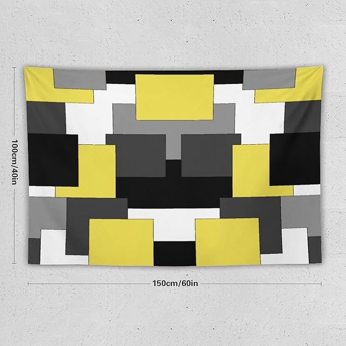 ZhiRain Yellow And Black Tapestry Wall Hanging Gray White Geometric Silver Dark Abstract Square Art Tapestries Home Decor for Living Room Bedroom Apartment Farmhouse Dorm 40"x60"