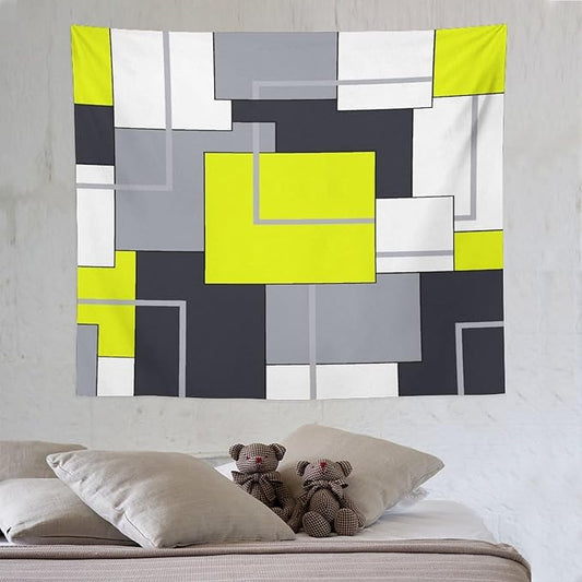 ZhiRain Yellow Gray Tapestry Wall Hanging Modern Black White Geometric Abstract Aesthetic Tapestries Home Decor for Living Room Bedroom Farmhouse Apartment Dorm 50"x60"