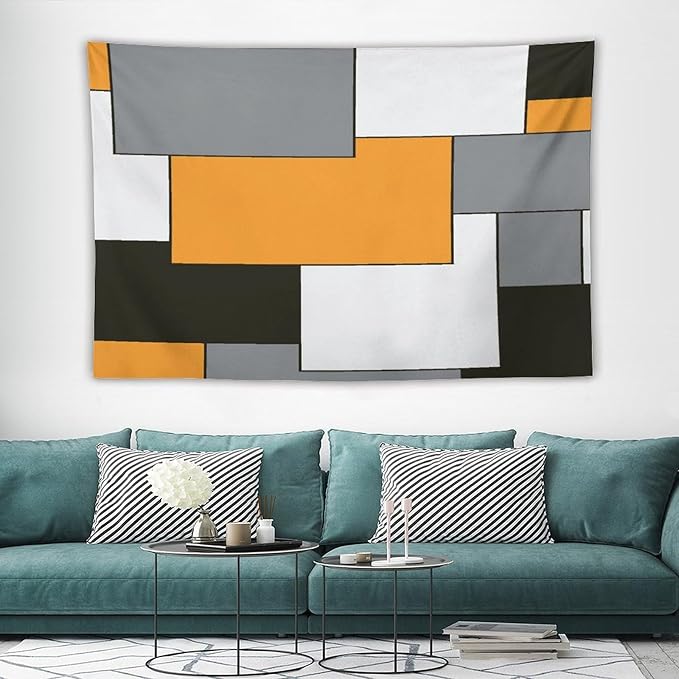 ZhiRain Modern Tapestry Wall Hanging Orange And Gray Black Tapestries Home Decor for Living Room Bedroom Farmhouse Apartment Dorm 40"x60"