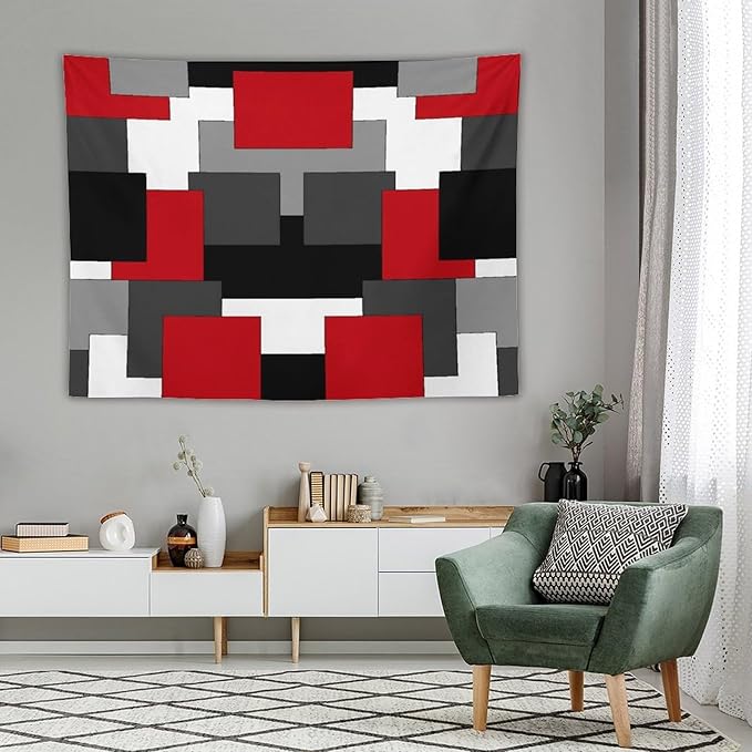 ZhiRain Red And Black Tapestry Wall Hanging Gray White Geometric Silver Dark Abstract Square Art Tapestries Home Decor for Living Room Bedroom Apartment Farmhouse Dorm 60"x80"