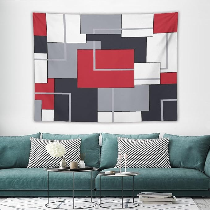ZhiRain Red Gray Tapestry Wall Hanging Modern Black White Geometric Abstract Aesthetic Tapestries Home Decor for Living Room Bedroom Farmhouse Apartment Dorm 60"x80"