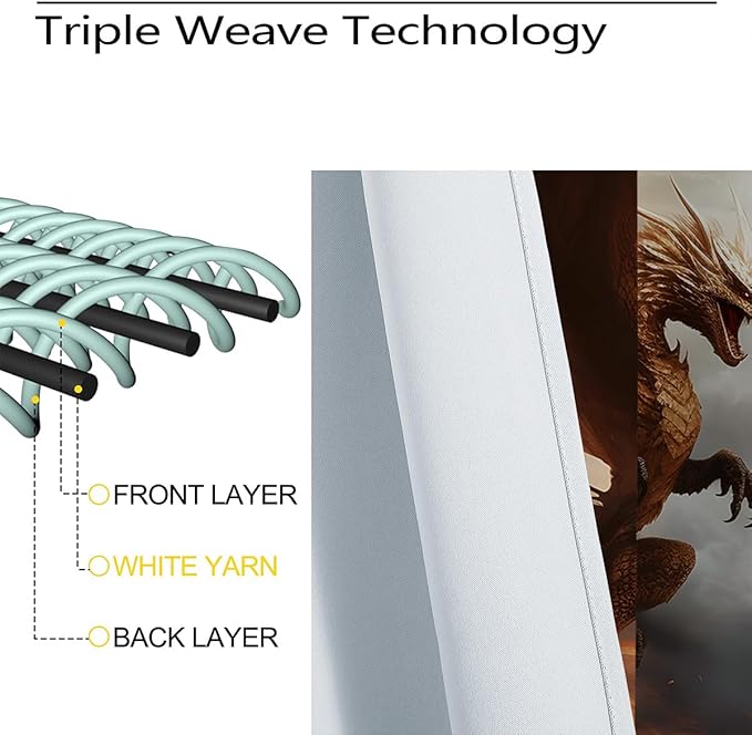 18TH CROZY Dragon Blackout Curtains for Girls Boy Home Decor, Fantasy Medieval Magical Animal Grommet Thermal Insulated Drapes Darkening Window Curtain for Bedroom Living Room, 42 x 45 Inch