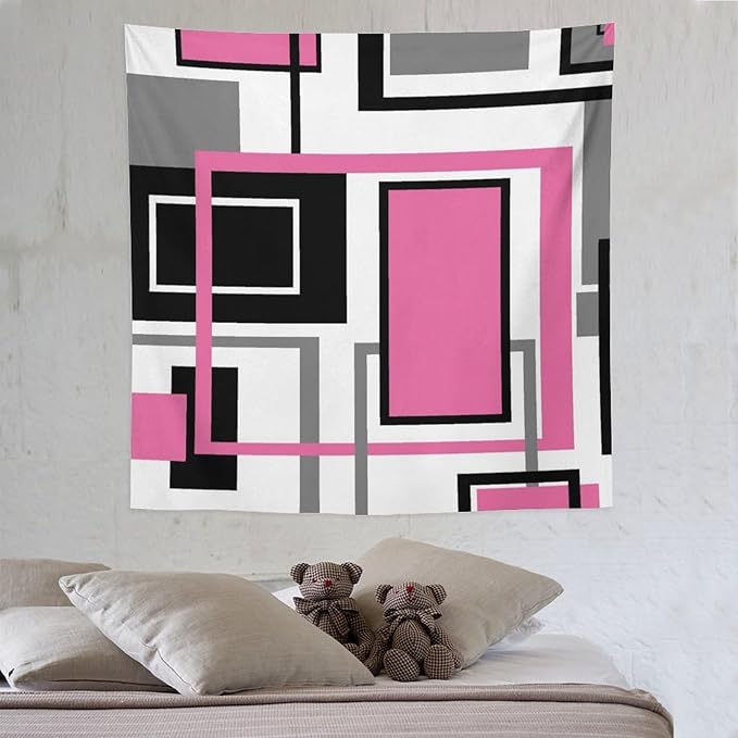 ZhiRain Modern Pink Tapestry Wall Hanging Geometric Pink Gray Black Tapestries Home Decor for Living Room Bedroom Farmhouse Apartment Dorm 60"x60"