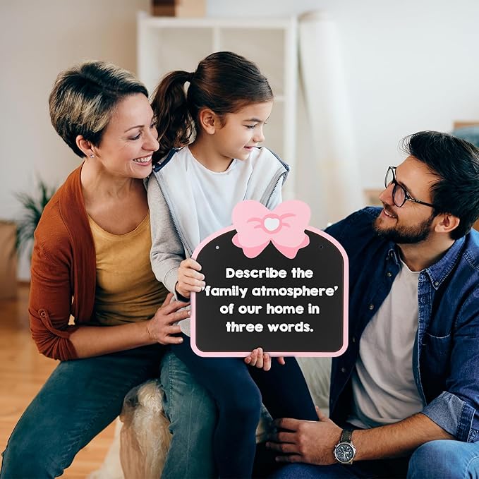 12‘’×12‘’ Wooden Double Sided Hanging Chalkboard Sign, Erasable Kids Chalkboard with Hanging String, 4 Chalks, 2 Hooks,1 Eraser, Message Blackboard Sign for Store Classroom Office Outdoor (Bowknot)