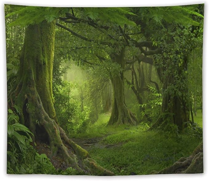 ZhiRain Misty Forest Tapestry Wall Hanging Green Tree in Jungle Forest Nature Scenery Woodland Tapestries Home Decor for Living Room Bedroom Farmhouse Apartment Dorm 50"x60"