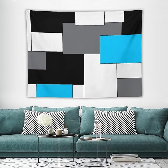 ZhiRain Black,Grey,Sky Blue,White Tapestry Wall Hanging Geometry Pattern Digital Print Multicolor Tapestries Home Decor for Living Room Bedroom Farmhouse Apartment Dorm 60"x80"