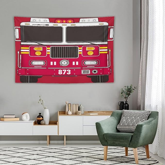 ZhiRain Cartoon Fire Truck Tapestry Wall Hanging Fire Engine Firemen Car Firefighter Truck Fire Fighting Tapestries Home Decor for Living Room Bedroom Apartment Farmhouse Dorm 40"x60"