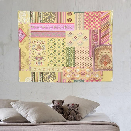 ZhiRain Patchwork Bohemian Tapestry Wall Hanging Colorful Boho Flower Floral Botanical Vintage Retro Indian Tapestries Home Decor for Living Room Bedroom Apartment Farmhouse Dorm 30"x40"