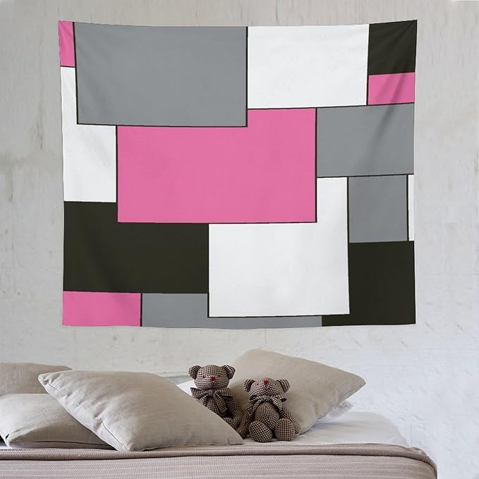 ZhiRain Modern Pink Tapestry Wall Hanging Pink And Gray Black Tapestries Home Decor for Living Room Bedroom Farmhouse Apartment Dorm 50"x60"