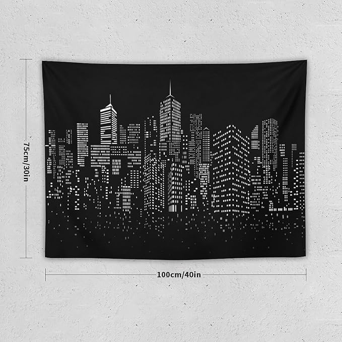 ZhiRain New York City Landscape Tapestry Wall Hanging Black Night America Modern Cityscape Tapestries Home Decor for Living Room Bedroom Apartment Farmhouse Dorm 30"x40"