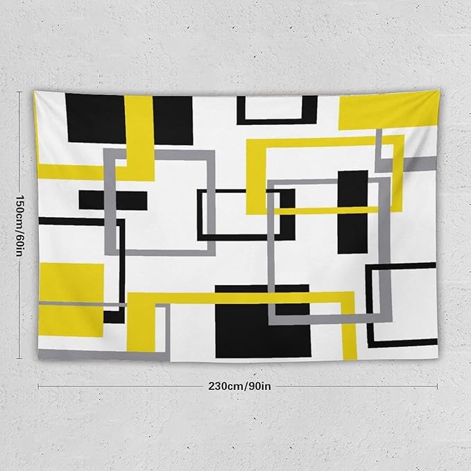 ZhiRain Yellow Black Geometric Tapestry Wall Hanging Neutral Abstract Modern Tapestries Home Decor for Living Room Bedroom Apartment Farmhouse Dorm 60"x90"