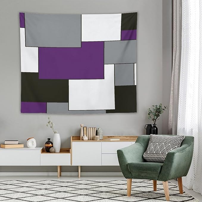 ZhiRain Modern Tapestry Wall Hanging Purple And Gray Black Tapestries Home Decor for Living Room Bedroom Farmhouse Apartment Dorm 50"x60"