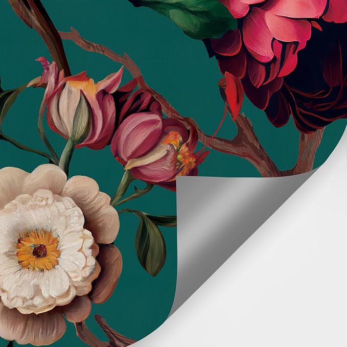 Zeeko Floral Wall Mural Peel and Stick Wallpaper 148" W x 98" H Removable Large Mural Vintage Wall Paper Self-Adhesive Wall Mural for Bedroom Livingroom Home Art Decor Dark Blue Mural Wallpaper