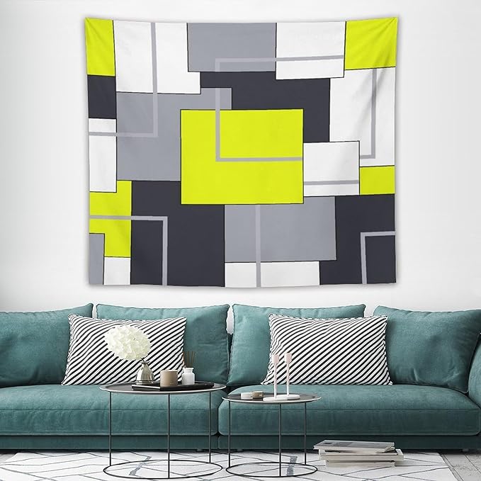 ZhiRain Yellow Gray Tapestry Wall Hanging Modern Black White Geometric Abstract Aesthetic Tapestries Home Decor for Living Room Bedroom Farmhouse Apartment Dorm 50"x60"