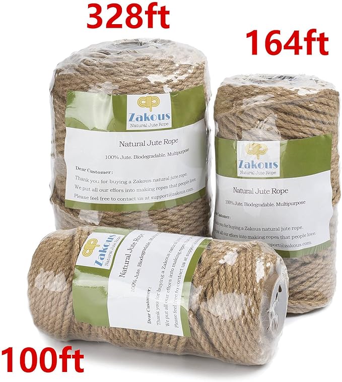 100 Feet 5mm Jute Twine, Heavy Duty Jute Rope, Natural Hemp Rope for DIY Arts Crafts, Gardening, Bundling，Home Decorating, Cat Scratching Post