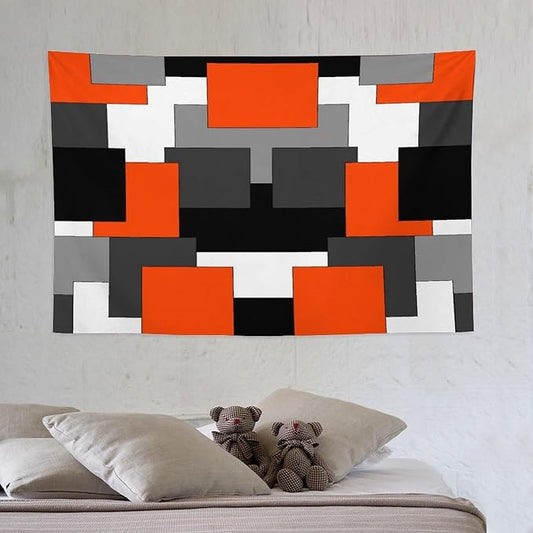 ZhiRain Orange And Black Tapestry Wall Hanging Gray White Geometric Silver Dark Abstract Square Art Tapestries Home Decor for Living Room Bedroom Apartment Farmhouse Dorm 40"x60"