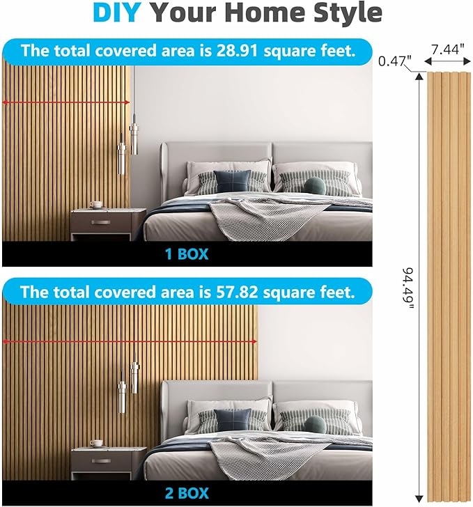 Art3d 6-Piece Wood Slat Panels for Stylish Interior Decor and Ceiling Decoration, MDF 3D Textured Panel for Ceiling and Wall,Size 94.6 x 7.4 in-Boxwood