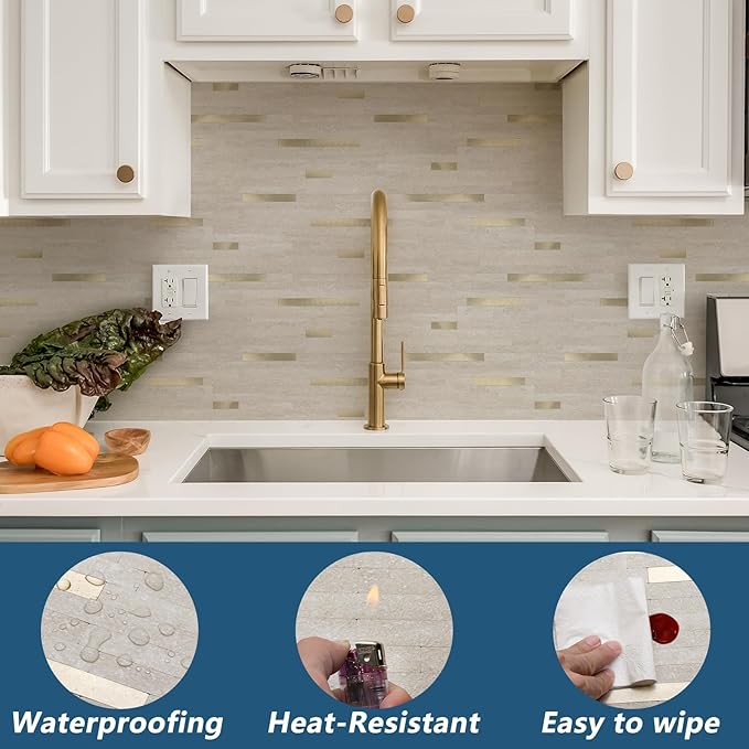 Yipscazo 2026 New Upgrade PVC Wall Tiles Stick on Tiles for Backsplash Kitchen, Bathroom, Laundry Room, Camper, Fireplace (20 Sheets, Beige Cave Stone)