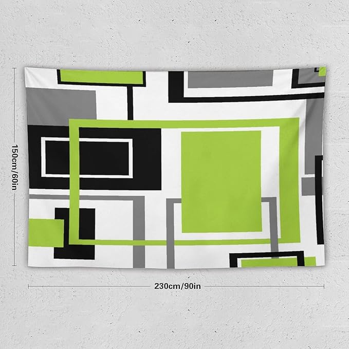 ZhiRain Modern Green Tapestry Wall Hanging Geometric Green Gray Black Tapestries Home Decor for Living Room Bedroom Farmhouse Apartment Dorm 60"x90"
