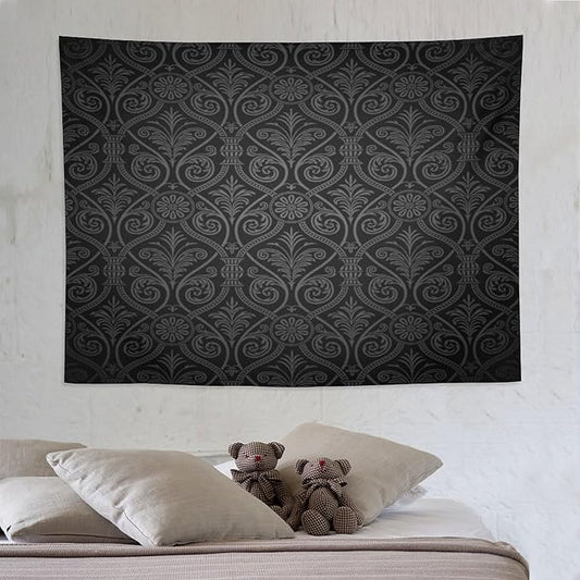 ZhiRain Damask Tapestry Wall Hanging Antique Baroque Pattern with Mild Ombre Shade Gothic Victorian Style Tapestries Home Decor for Living Room Bedroom Farmhouse Apartment Dorm 60"x80"