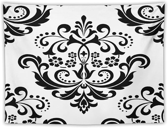 ZhiRain Baroque Damask Floral Pattern Tapestry Wall Hanging Flowers on Black And White Antique Gothic Tapestries Home Decor for Living Room Bedroom Farmhouse Apartment Dorm 30"x40"