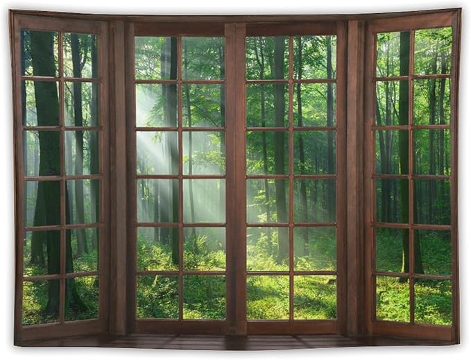 ZhiRain Forest Tapestry Wall Hanging Green Tree Full Scenery Window Jungle Wild Nature Landscape Print Tapestries Home Decor for Living Room Bedroom Apartment Farmhouse Dorm 30"x40"