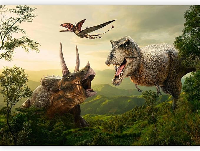 artgeist Wall Mural 3D Effect 135x101 in - Peel and Stick Self-Adhesive Wallpaper Removable Large Sticker Foil Wall Decor Print Picture Image Design - Dinosaurs City e-C-0075-a-a