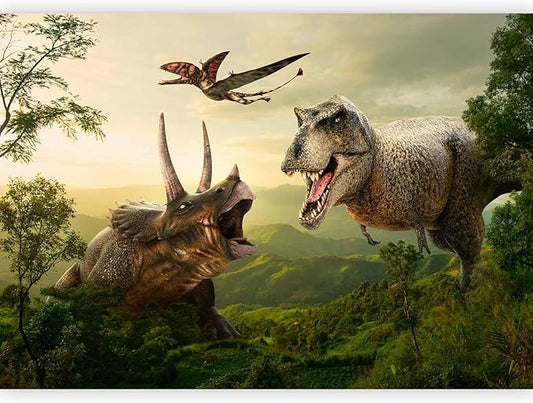 artgeist Wall Mural 3D Effect 154"x101" XXL Peel and Stick Self-Adhesive Wallpaper Removable Large Sticker Foil Wall Decor Print Picture Image Design - Dinosaurs City e-C-0075-a-a
