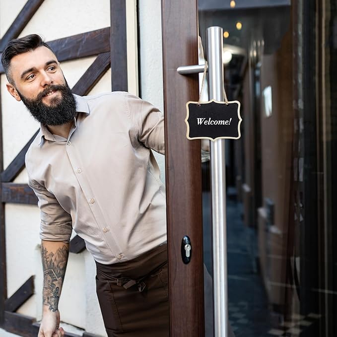 12 Pcs Mini Chalkboard Signs for Food, Small Hanging Blackboard Labels, Black Hanging Chalkboard Sign, Wooden Tags for Buffet Cafe Bar