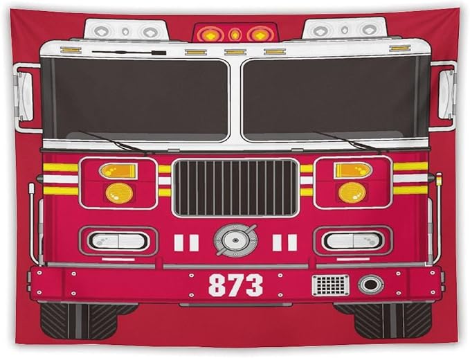 ZhiRain Cartoon Fire Truck Tapestry Wall Hanging Fire Engine Firemen Car Firefighter Truck Fire Fighting Tapestries Home Decor for Living Room Bedroom Apartment Farmhouse Dorm 60"x80"