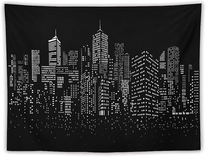 ZhiRain New York City Landscape Tapestry Wall Hanging Black Night America Modern Cityscape Tapestries Home Decor for Living Room Bedroom Apartment Farmhouse Dorm 60"x80"