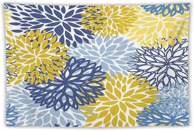 ZhiRain Blue Yellow Floral Tapestry Wall Hanging Boho Dahlia Chrisanthemum Flowers Pattern Tapestries Home Decor for Living Room Bedroom Farmhouse Apartment Dorm 60"x90"