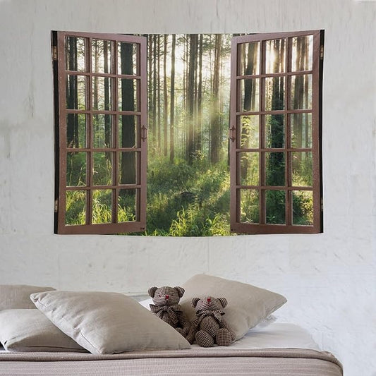 ZhiRain Forest Tree Scenery Tapestry Wall Hanging Nature Landscape Sunshine Through Tree Green Fresh Woodland Tapestries Home Decor for Living Room Bedroom Apartment Farmhouse Dorm 30"x40"