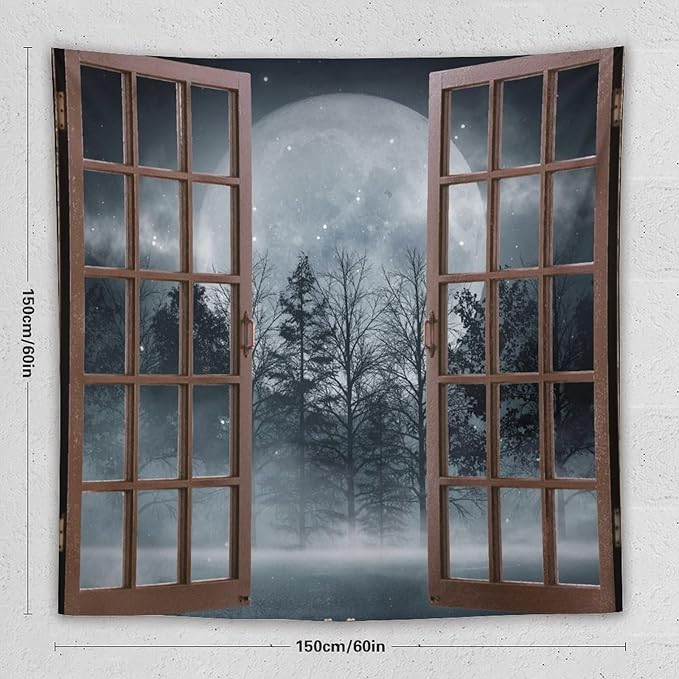 ZhiRain Misty Landscape Tapestry Wall Hanging Dark Black Nature Moon Gothic Tree Scenery Foggy Woodland Tapestries Home Decor for Living Room Bedroom Apartment Farmhouse Dorm 60"x60"