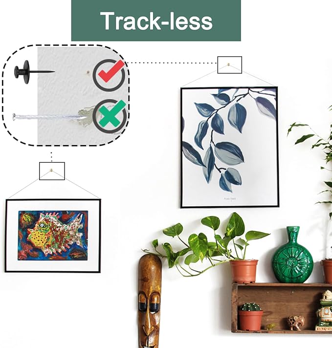 60 PCS Double Headed Picture Hanging Nails, Wall Hangers Without Nails, Thumb Tacks for Wall Hangings Picture, Renter Friendly Decor Push Pins for Tapestry Frame Art