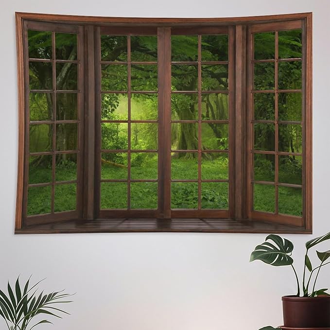 ZhiRain Landscape Forest Tapestry Wall Hanging Tropical Jungle Green Trees Foliage Woodland Nature Tapestries Home Decor for Living Room Bedroom Apartment Farmhouse Dorm 60"x80"