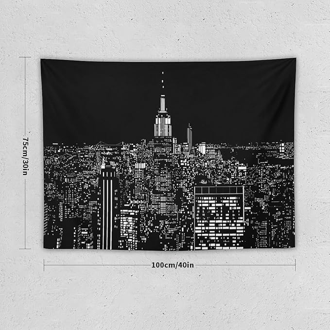 ZhiRain New York Tapestry Wall Hanging Black White Modern Night City Light Tapestries Home Decor for Living Room Bedroom Apartment Farmhouse Dorm 30"x40"