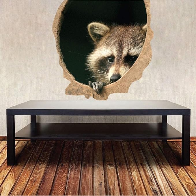 3D Raccoon Home Decor - Raccoon Wall Decal Wild Animal Mural Sticker Removable Tree Raccoons Bedroom Peel and Stick Apartment Wall Decal, a39