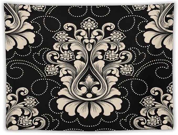 ZhiRain Damask Tapestry Wall Hanging Vintage Antique Baroque Classic Floral Elegant Chic Flower Tapestries Home Decor for Living Room Bedroom Farmhouse Apartment Dorm 60"x80"