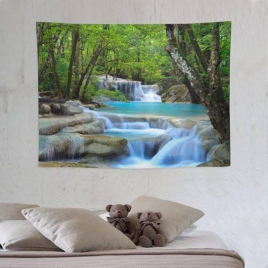 ZhiRain Waterfall Tree Tapestry Wall Hanging Natural Scenery Forest Garden Spring Stone River Tapestries Home Decor for Living Room Bedroom Apartment Farmhouse Dorm 30"x40"