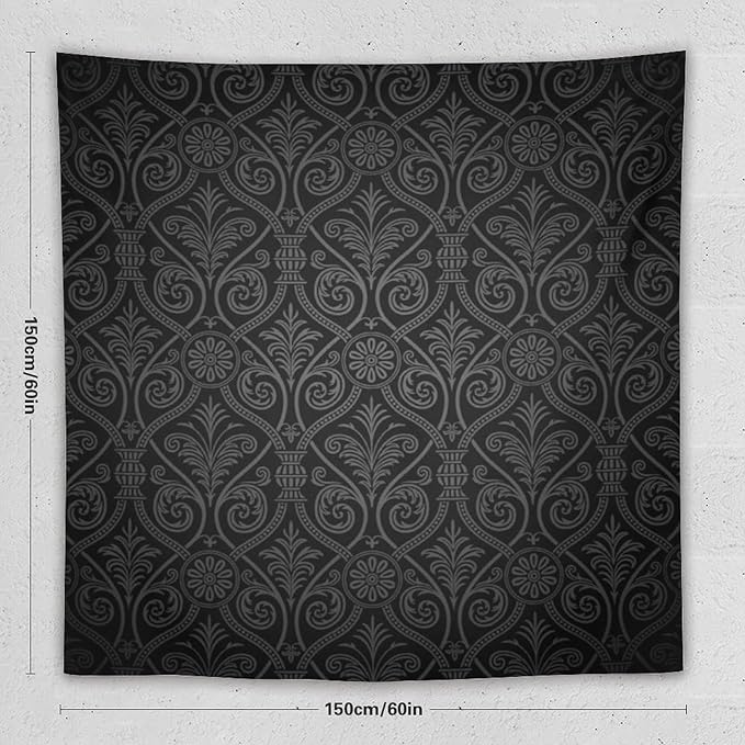 ZhiRain Damask Tapestry Wall Hanging Antique Baroque Pattern with Mild Ombre Shade Gothic Victorian Style Tapestries Home Decor for Living Room Bedroom Farmhouse Apartment Dorm 60"x60"
